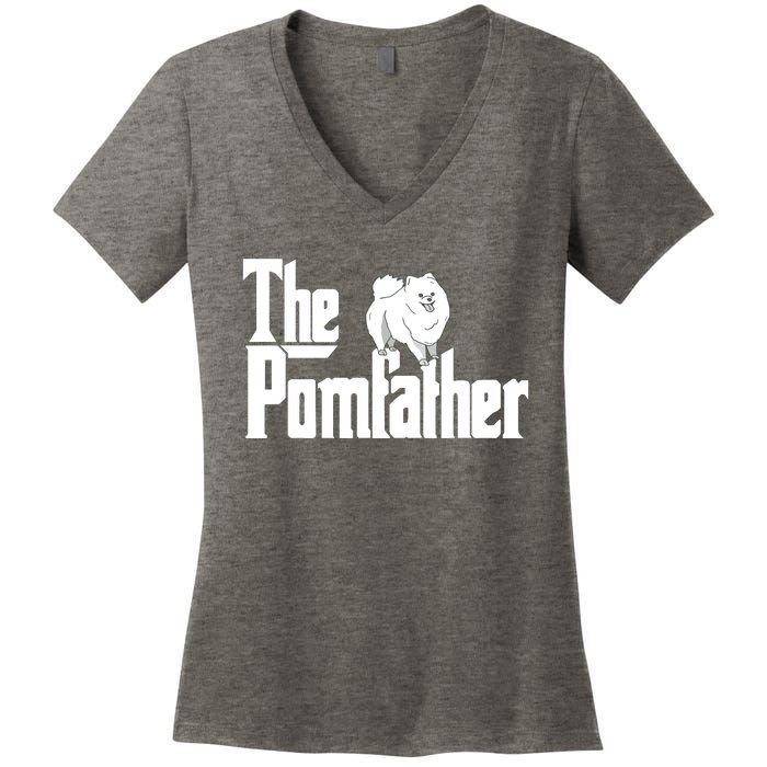 The Pomfather Pom Father Funny Dog Dad Pomeranian Lover Women's V-Neck T-Shirt