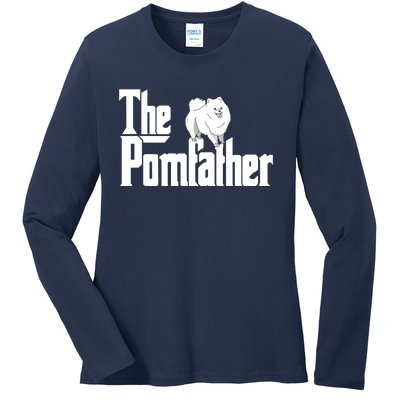 The Pomfather Pom Father Funny Dog Dad Pomeranian Lover Ladies Long Sleeve Shirt