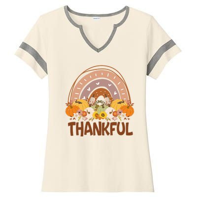 Thankful Pumpkin Patch Cute Rainbow Holiday Ladies Halftime Notch Neck Tee