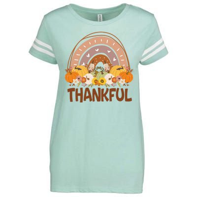 Thankful Pumpkin Patch Cute Rainbow Holiday Enza Ladies Jersey Football T-Shirt