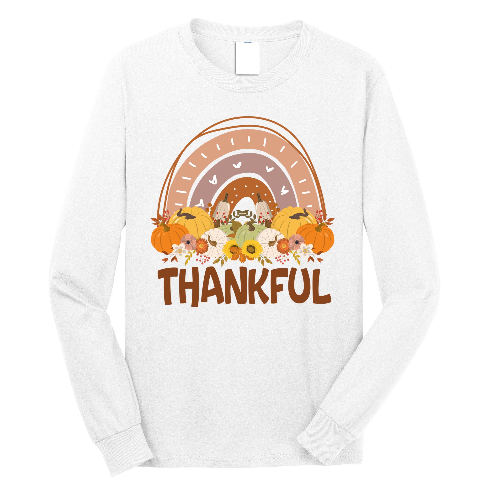 Thankful Pumpkin Patch Cute Rainbow Holiday Long Sleeve Shirt