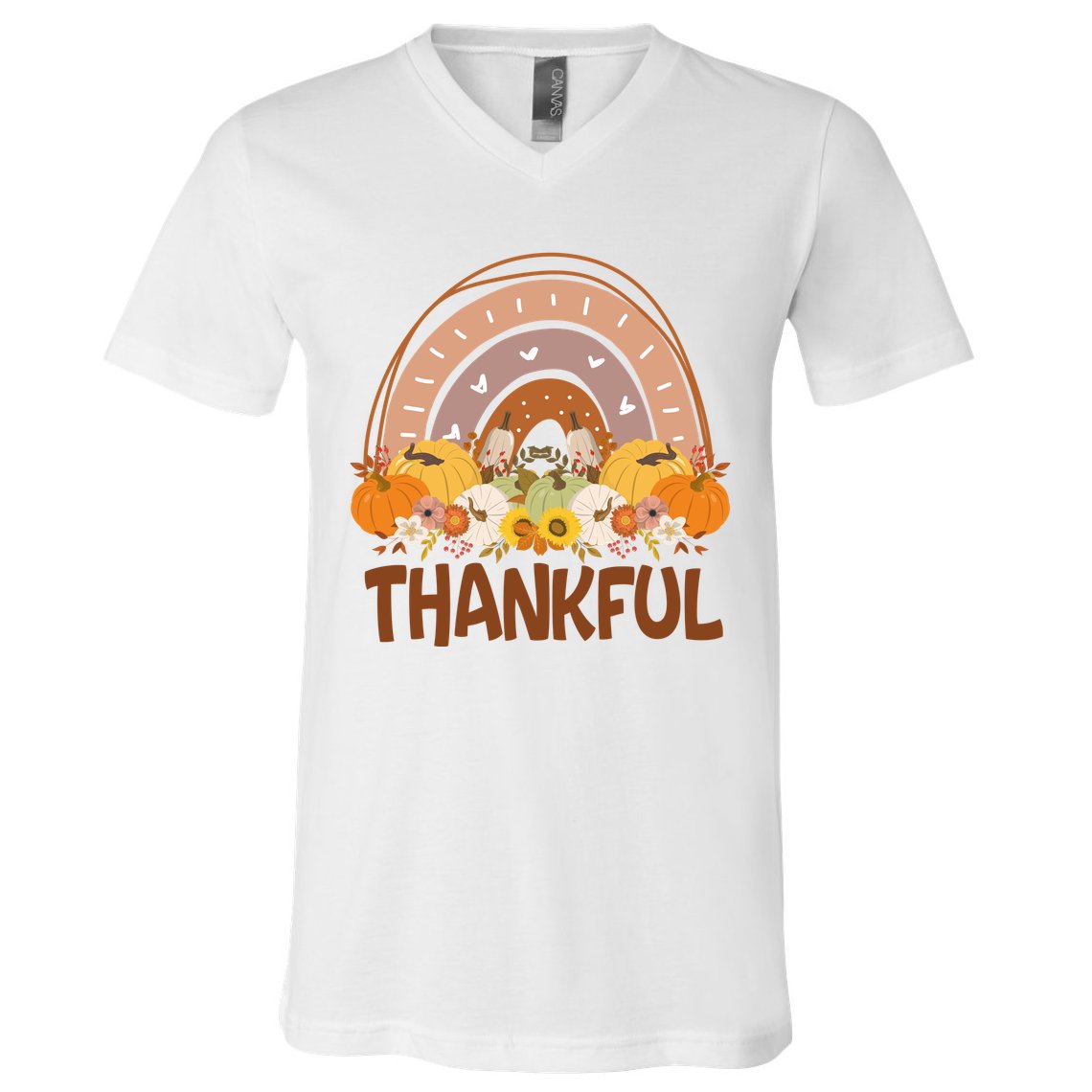 Thankful Pumpkin Patch Cute Rainbow Holiday V-Neck T-Shirt