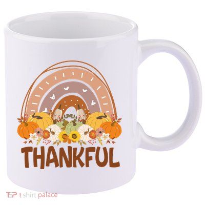Thankful Pumpkin Patch Cute Rainbow Holiday 11oz C Handle Ceramic Mug
