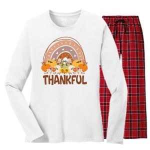 Thankful Pumpkin Patch Cute Rainbow Holiday Women's Long Sleeve Flannel Pajama Set 