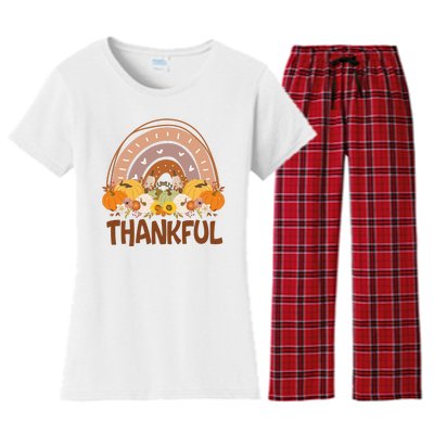 Thankful Pumpkin Patch Cute Rainbow Holiday Women's Flannel Pajama Set