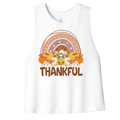 Thankful Pumpkin Patch Cute Rainbow Holiday Women's Racerback Cropped Tank