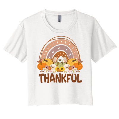 Thankful Pumpkin Patch Cute Rainbow Holiday Women's Crop Top Tee