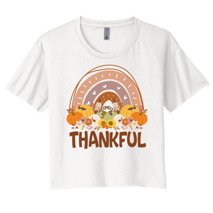 Thankful Pumpkin Patch Cute Rainbow Holiday Women's Crop Top Tee