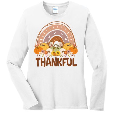 Thankful Pumpkin Patch Cute Rainbow Holiday Ladies Long Sleeve Shirt