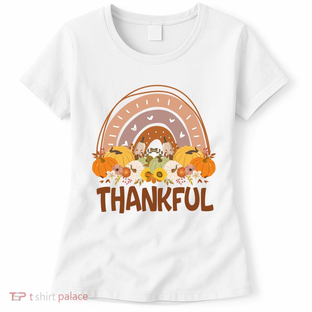 Thankful Pumpkin Patch Cute Rainbow Holiday Womens T-Shirt