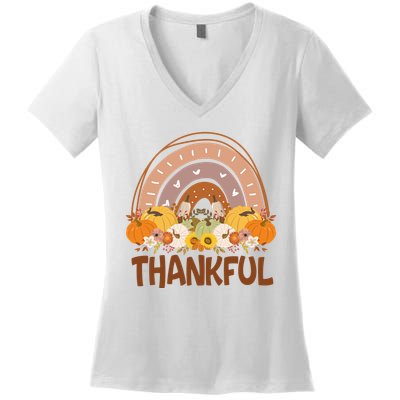 Thankful Pumpkin Patch Cute Rainbow Holiday Women's V-Neck T-Shirt