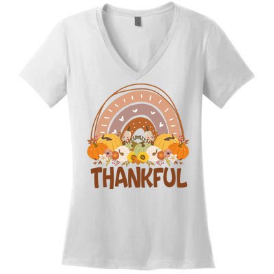 Thankful Pumpkin Patch Cute Rainbow Holiday Women's V-Neck T-Shirt