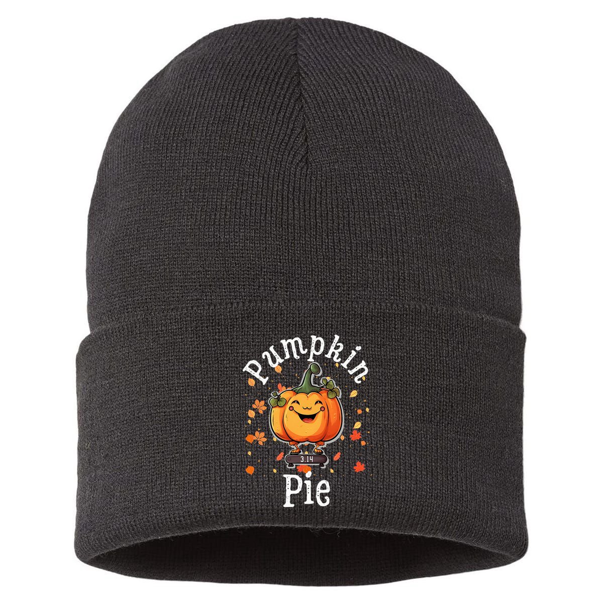 Thanksgiving Pumpkin Pi Funny Autumn Math Teacher Fall Sustainable Knit Beanie