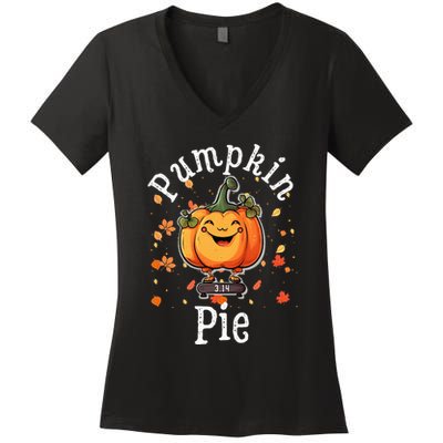 Thanksgiving Pumpkin Pi Funny Autumn Math Teacher Fall Women's V-Neck T-Shirt