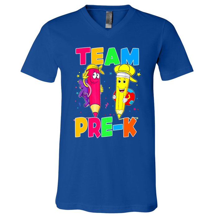 Team Preschool PreK Teacher Student Funny Back To School Gift V-Neck T-Shirt