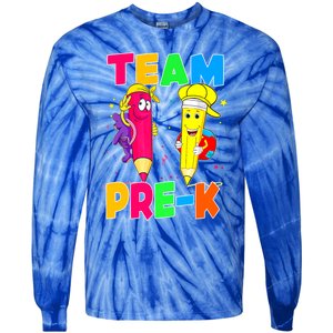 Team Preschool PreK Teacher Student Funny Back To School Gift Tie-Dye Long Sleeve Shirt