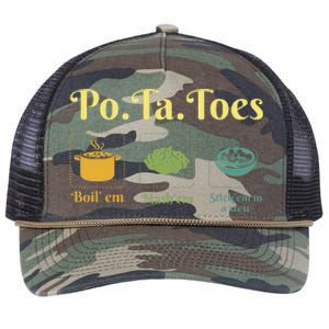 Taters Potatoes Potato Boil Em Stick Em In A Stew Retro Rope Trucker Hat Cap