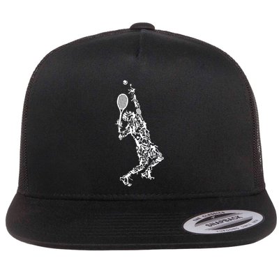 Tennis Player Positions Balls Racket In Drawing Flat Bill Trucker Hat