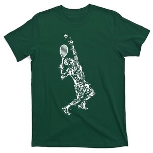 Tennis Player Positions Balls Racket In Drawing T-Shirt