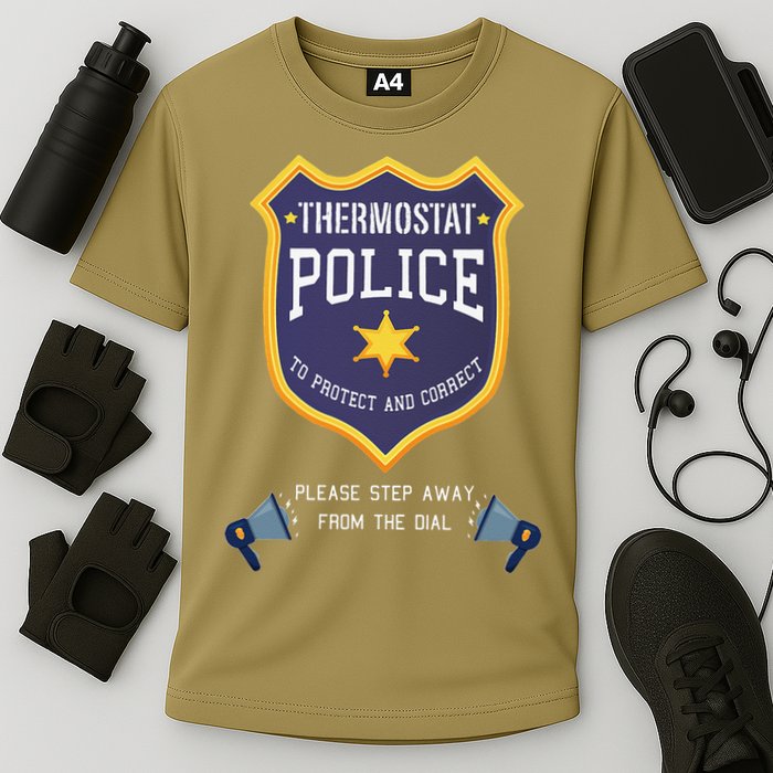 Thermostat Police Please Step Away From The Dial Dad Jokes Cooling Performance Crew T-Shirt