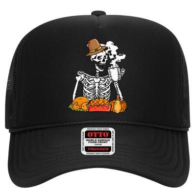 Thanksgiving Pumpkin Pie Turkey Skeleton's Coffee Break High Crown Mesh Back Trucker Hat