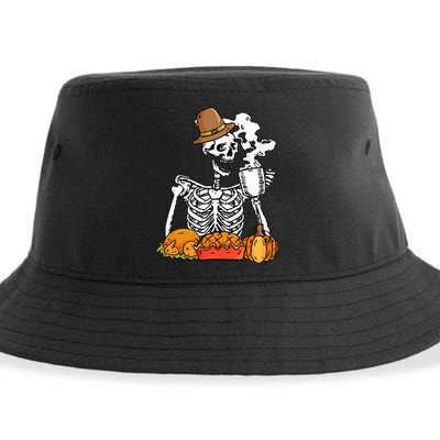 Thanksgiving Pumpkin Pie Turkey Skeleton's Coffee Break Sustainable Bucket Hat