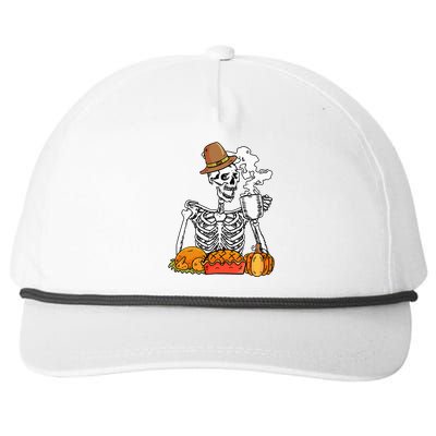 Thanksgiving Pumpkin Pie Turkey Skeleton's Coffee Break Snapback Five-Panel Rope Hat