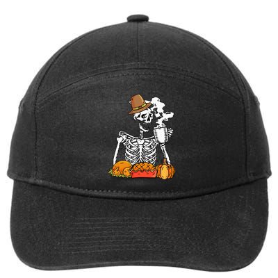 Thanksgiving Pumpkin Pie Turkey Skeleton's Coffee Break 7-Panel Snapback Hat