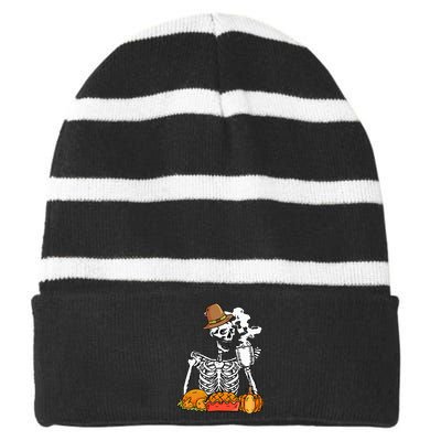 Thanksgiving Pumpkin Pie Turkey Skeleton's Coffee Break Striped Beanie with Solid Band