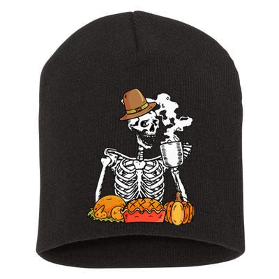 Thanksgiving Pumpkin Pie Turkey Skeleton's Coffee Break Short Acrylic Beanie