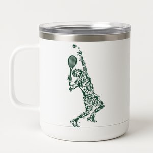 Tennis Player Positions Balls Racket In Drawing 12 oz Stainless Steel Tumbler Cup