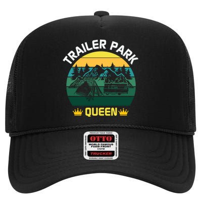 Trailer Park Queen Funny Girl Camping Gift High Crown Mesh Back Trucker Hat