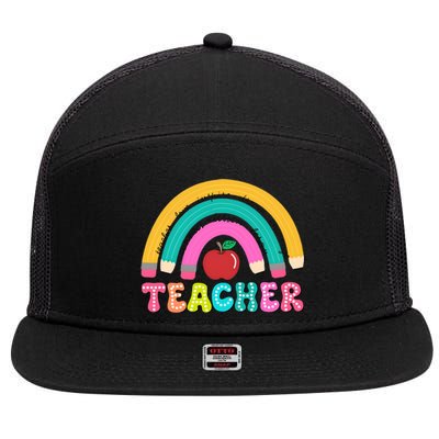 Teacher Pencil Rainbow Teacher Life 7 Panel Mesh Trucker Snapback Hat