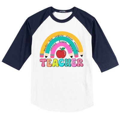 Teacher Pencil Rainbow Teacher Life Baseball Sleeve Shirt