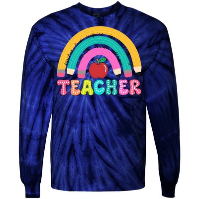 Teacher Pencil Rainbow Teacher Life Tie-Dye Long Sleeve Shirt