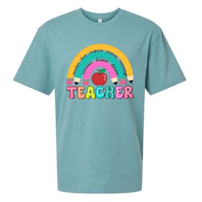 Teacher Pencil Rainbow Teacher Life Sueded Cloud Jersey T-Shirt