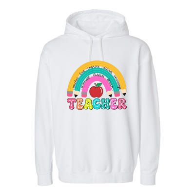 Teacher Pencil Rainbow Teacher Life Garment-Dyed Fleece Hoodie