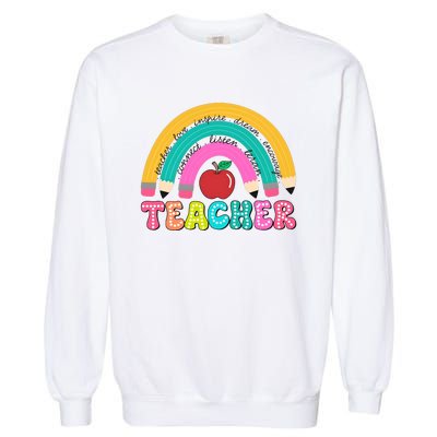 Teacher Pencil Rainbow Teacher Life Garment-Dyed Sweatshirt