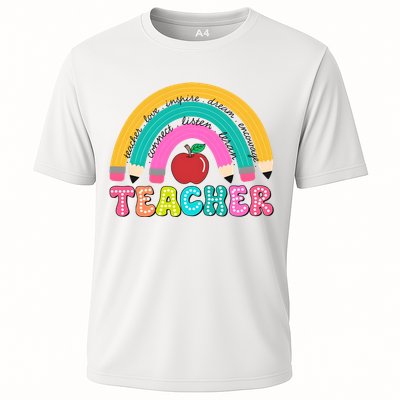 Teacher Pencil Rainbow Teacher Life Cooling Performance Crew T-Shirt