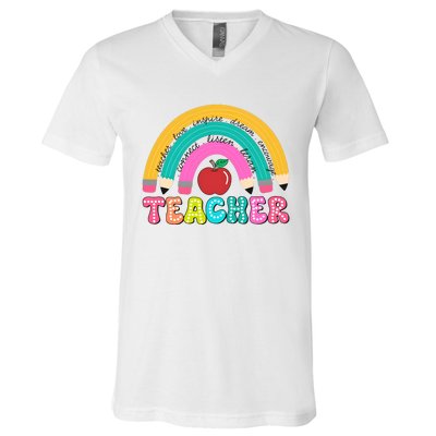 Teacher Pencil Rainbow Teacher Life V-Neck T-Shirt