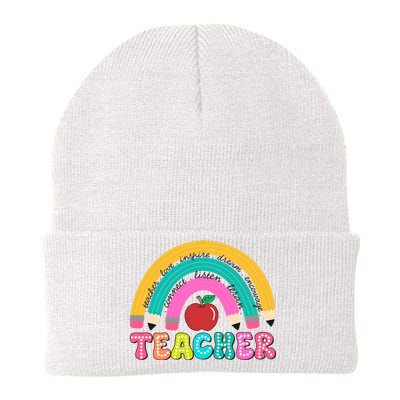 Teacher Pencil Rainbow Teacher Life Knit Cap Winter Beanie