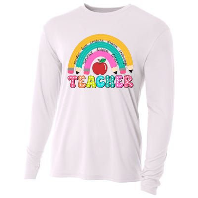 Teacher Pencil Rainbow Teacher Life Cooling Performance Long Sleeve Crew