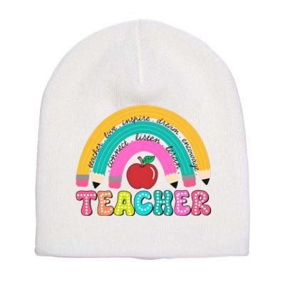 Teacher Pencil Rainbow Teacher Life Short Acrylic Beanie