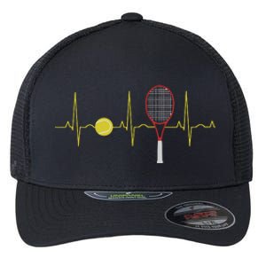 Tennis Player Retro Sport Racket & Tennis Ball Heartbeat Flexfit Unipanel Trucker Cap