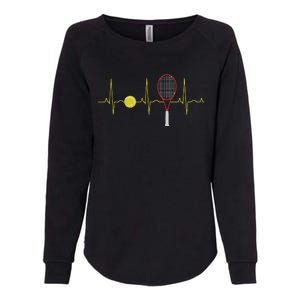 Tennis Player Retro Sport Racket & Tennis Ball Heartbeat Womens California Wash Sweatshirt