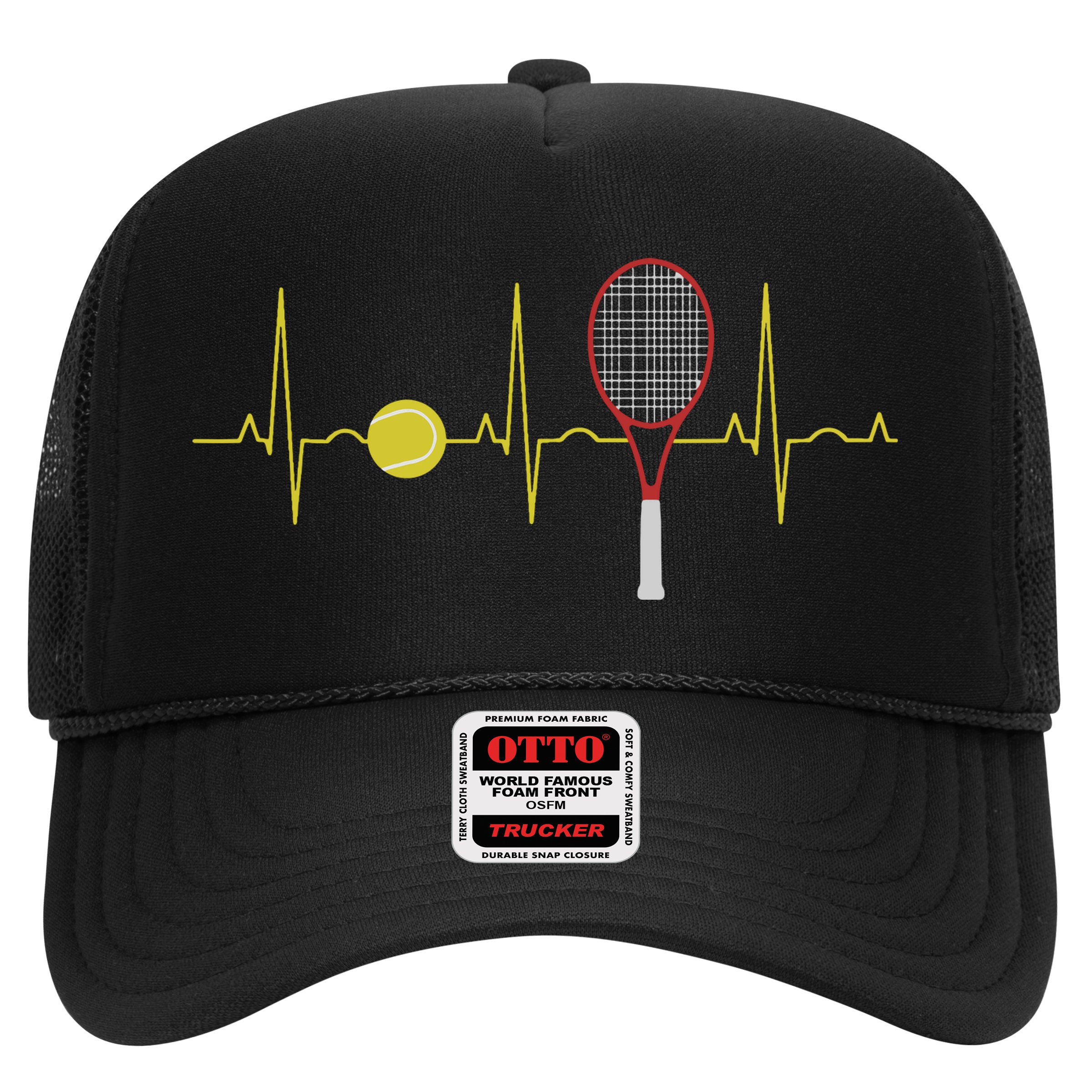 Tennis Player Retro Sport Racket & Tennis Ball Heartbeat Hat
