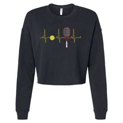 Tennis Player Retro Sport Racket & Tennis Ball Heartbeat Cropped Pullover Crew
