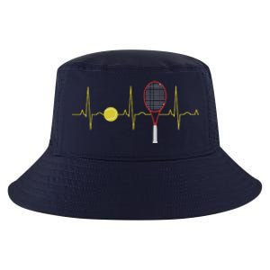 Tennis Player Retro Sport Racket & Tennis Ball Heartbeat Cool Comfort Performance Bucket Hat