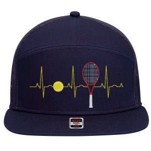 Tennis Player Retro Sport Racket & Tennis Ball Heartbeat 7 Panel Mesh Trucker Snapback Hat