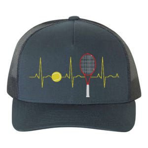 Tennis Player Retro Sport Racket & Tennis Ball Heartbeat Yupoong Adult 5-Panel Trucker Hat